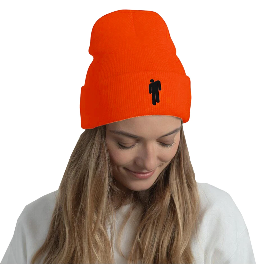 Orange Billie Eilish, шапка в стиле хип-хоп, женские неоновые зеленые кепки, Модная вязаная шапочка с вышивкой, шапки Skullies, уличная шапка, капот, 18 цветов - Цвет: Orange
