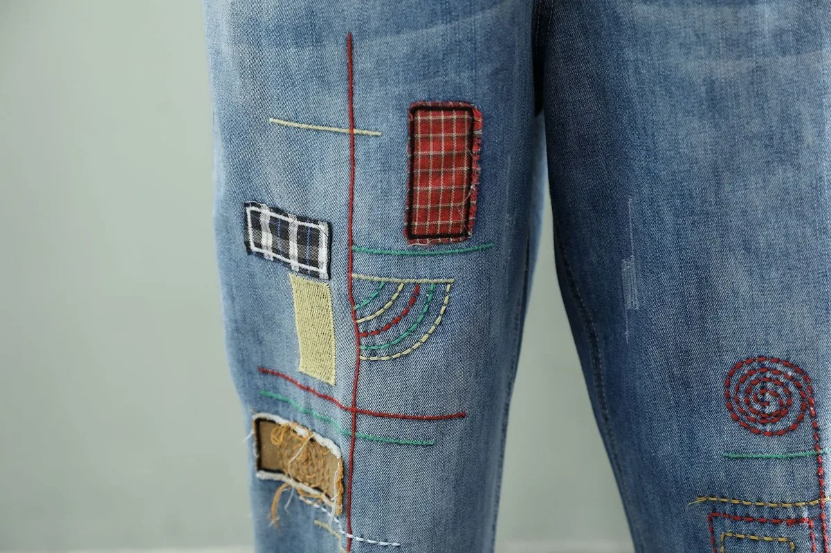 

Women M-XL Cute Embroidery Spring Summer Jeans Casual Straight Fashion Denim Pants