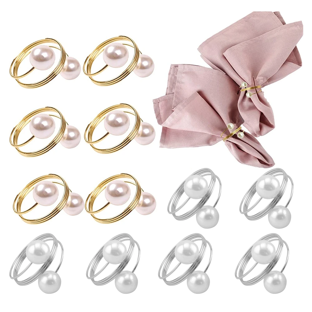 

6/12 Double Bead Pearl Ring Napkin Buckle Restaurant Hotel Table Decoration Pearl Napkin Ring Christmas Napkin Buckle