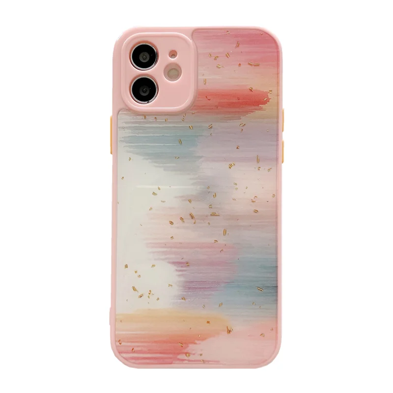 

Colourful Watercolor Gold Foil Phone Case For iphone 12 Mini 8 7 Plus 11 Pro XS Max SE 2020 X XR Shockproof Silicone Back Cover