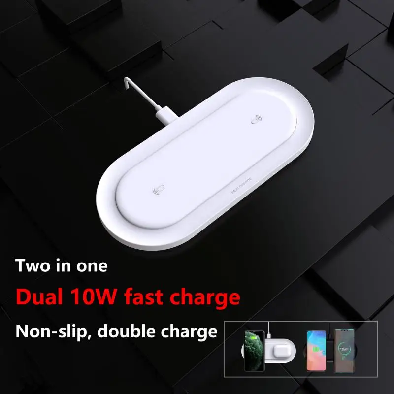 10 Вт быстрая 2в1 двойная Беспроводная зарядная площадка для Airpods Pro Iphone X Xr Xs 11 Max