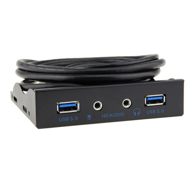 2 Port USB 3.0 Hub Splitter HD Audio 3.5mm Earphone Jack Mic Interface Front Panel Bracket Adapter for PC 20 Pin 3.5" Floppy Bay