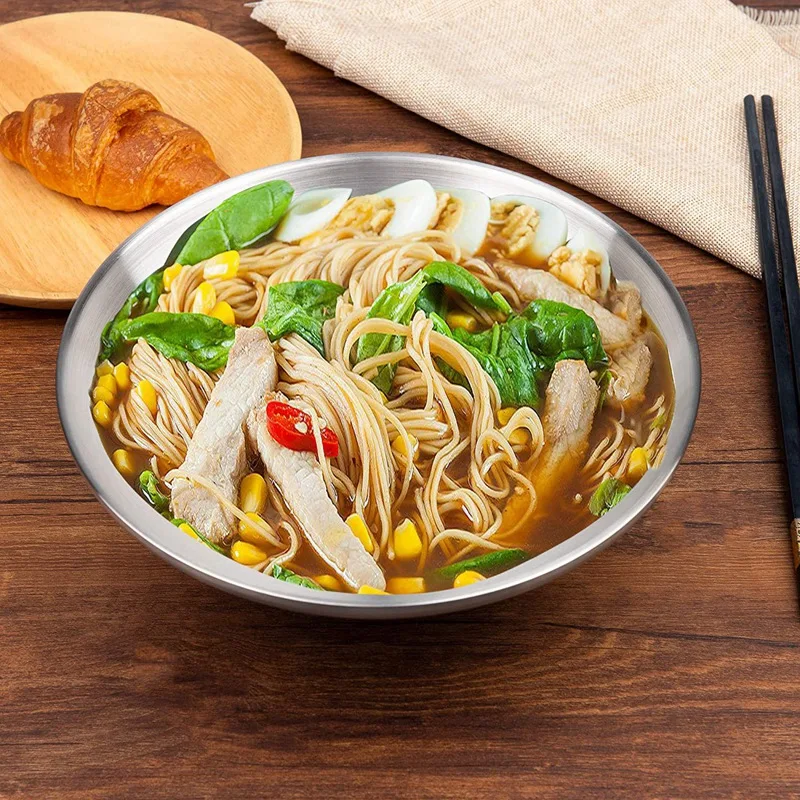 1 Pcs 304 Stainless Steel Double Layer Ramen Noodle Bowl with Spoon for Udon Soba Pho Pasta Salad Cereal (9.5-Inch) | Дом и сад