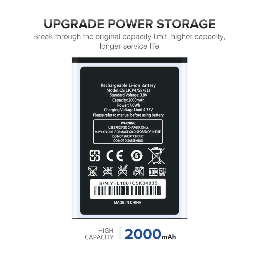 3 8 V 2000mAh Мобильный телефон батарея 1ICP4/58/81 аккумуляторная литиевая для Oukitel C5 Pro
