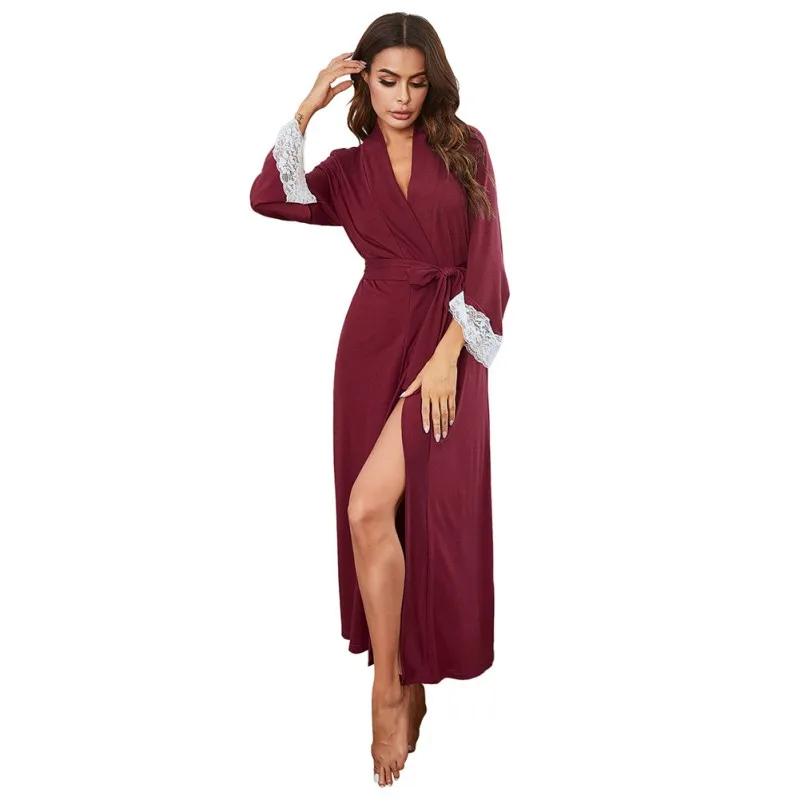 

Ladies Solid Color Cotton pajamas Bathrobe Lace Edge Sexy Plus Size Night Gown Casual Home Wear Clothes USA Stock 2-3 Delivery