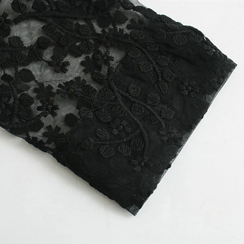 NSZ женское черное кружевное платье макси с вышивкой и отложным воротником