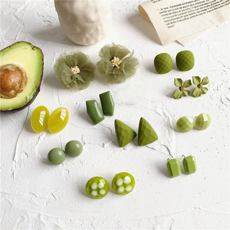 Милые зеленые акриловые круглые клипсы серьги с цветами для женщин orecchini ушные