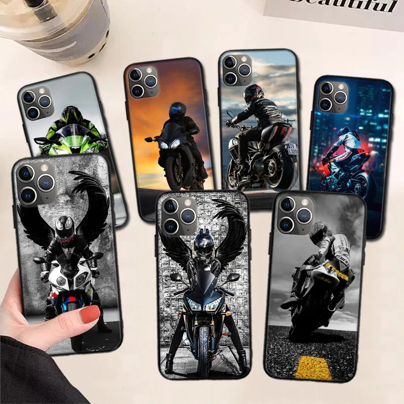 

Track Motorcycle Cross Fly Black Phone Case For Apple iPhone 11 13 Pro Max 12 Mini X XS XR 7 Plus 6 6S 8 + SE 5S Pattern Cover