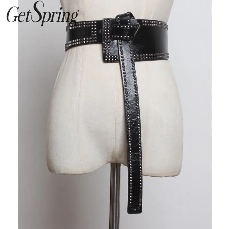 Женский широкий пояс-корсет GetSpring черный пояс из искусственной кожи с заклепками