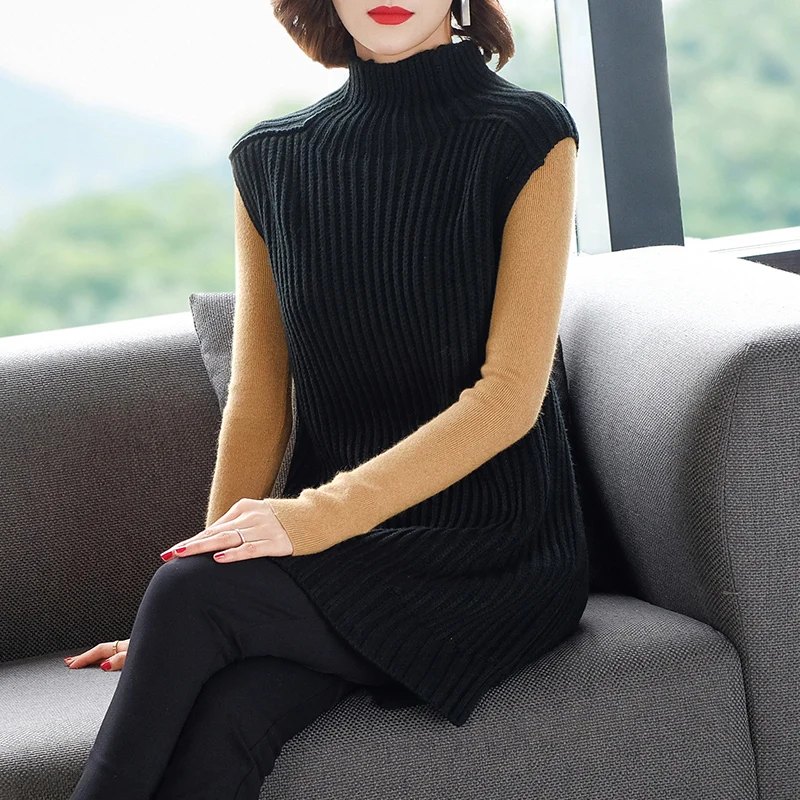 Осень 2019 кашемировый свитер жилет для женщин без рукавов с круглым вырезом