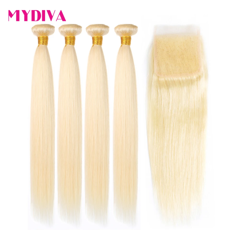 613 блонд пряди с закрытием перуанские прямые волосы Remy человеческие плетение