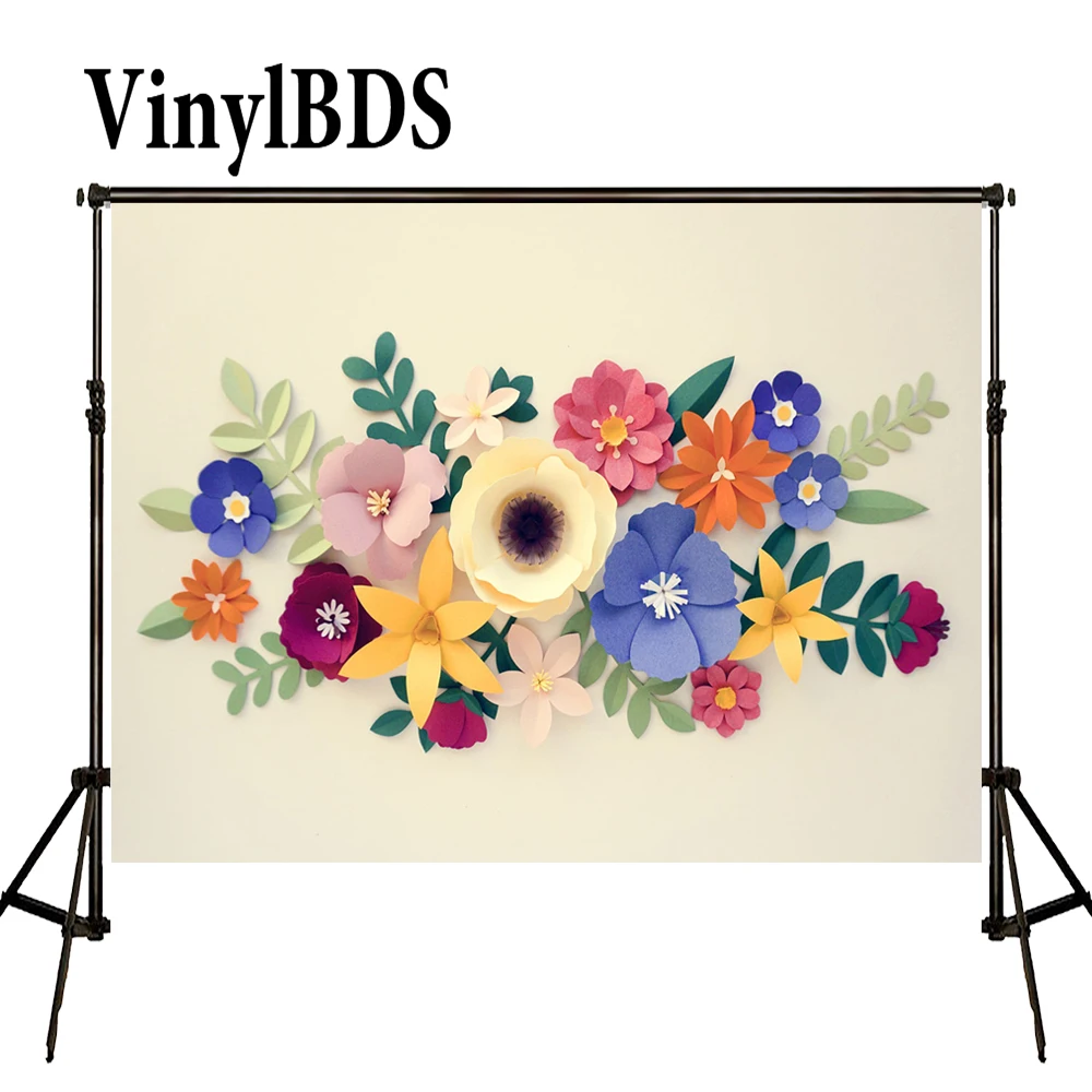 

VinylBDS Photography Background 5x7ft Beige Brick Wall Background Kids Flower Photo Backgrounds for Studio 3D Flower Tapestry