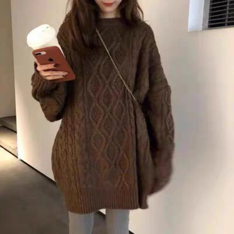 

2020 Winter New Thicken Warm Women Sweater Pullovers O-Neck Long-Sleeved Solid Loose Female Pulls Outwear Tops