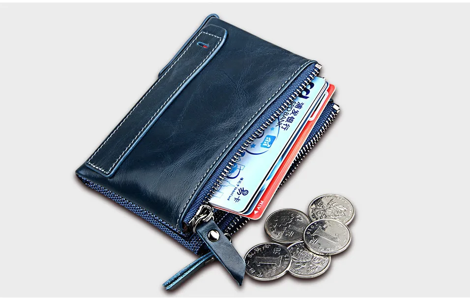 Винтажный Мужской кошелек из натуральной коровьей кожи, ID держатель для карт, портмоне, мужские кошельки, двойная молния, маленький Mam, мини кошелек, Carteira