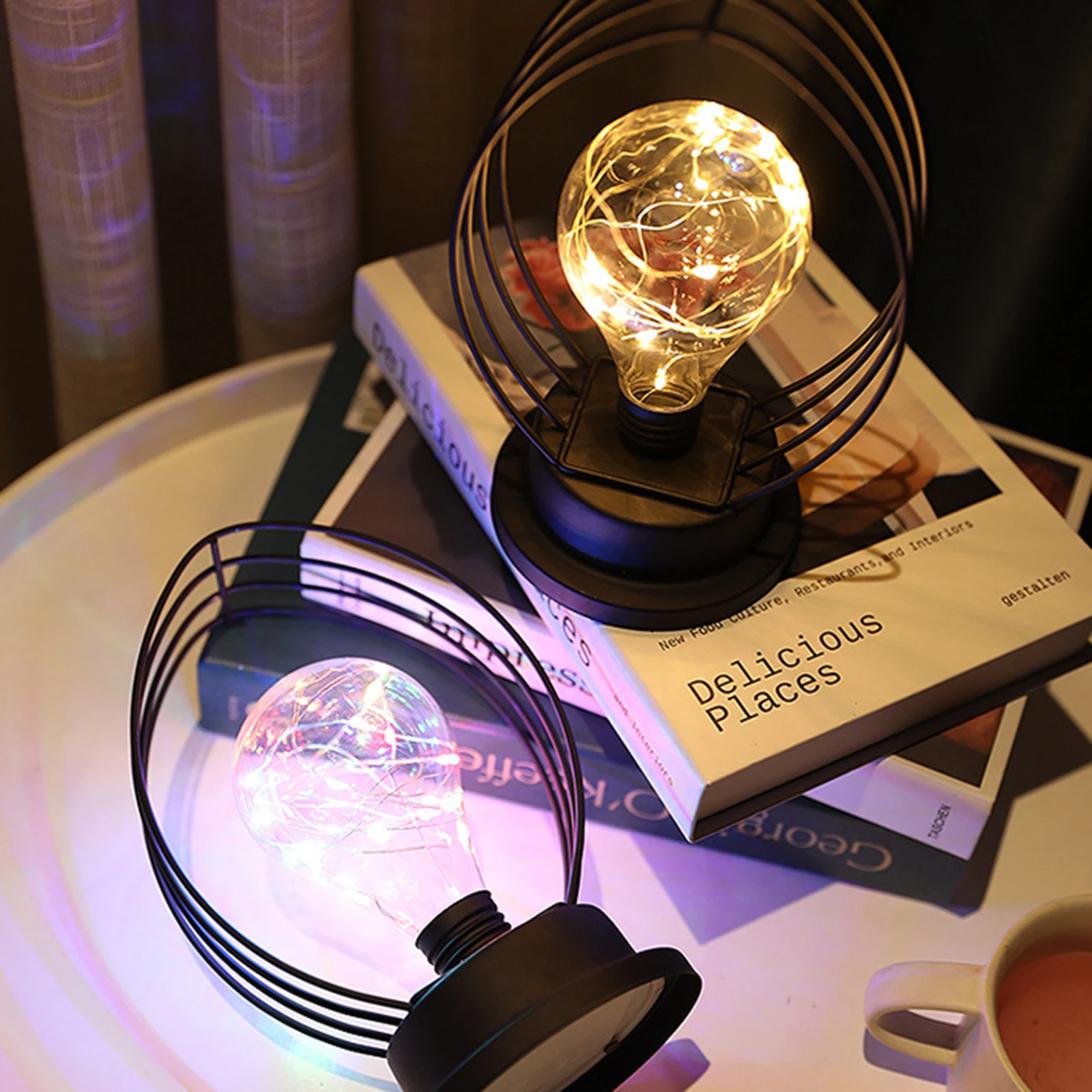 

Iron Night Light Vintage Metal Wire Table Lamp Bedside Dimmable Nightstand Lamp, Home Decor for Bedroom, Living Room, Table