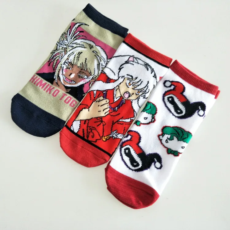 Inuyasha/женские носки с героями мультфильмов; забавные короткие носки из хлопка; милые удобные уличные носки Kawaii; модная повседневная одежда; Skarpetki
