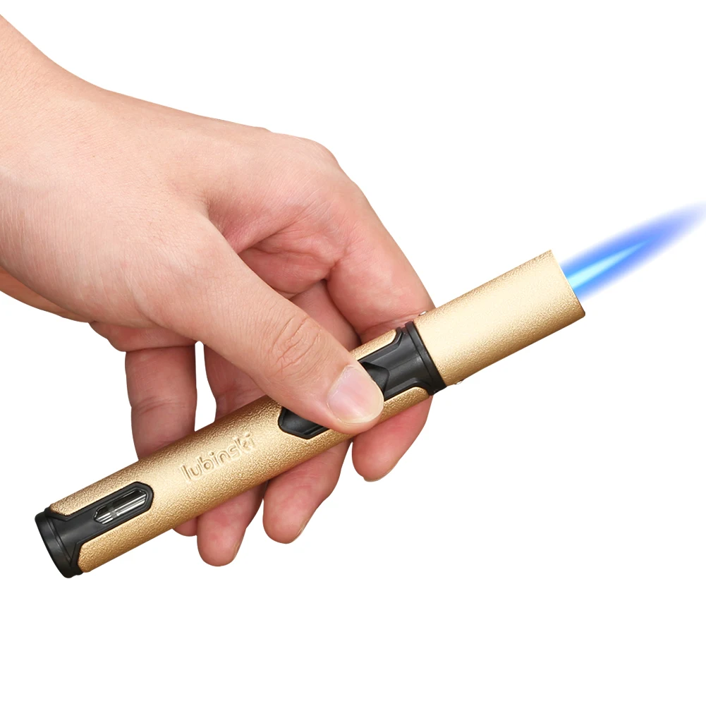 

Lubinski Cigar Torch Lighter Accessories Portable Windproof Gas Cigar Lighters Metal Blue Flame Jet Tobacco Lighter Smoking Tool