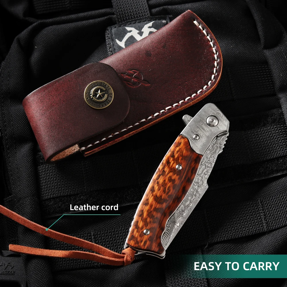TUOXING Дамаск Сталь со вставками из кожи имитирующей фактуру змеиной с деревянной