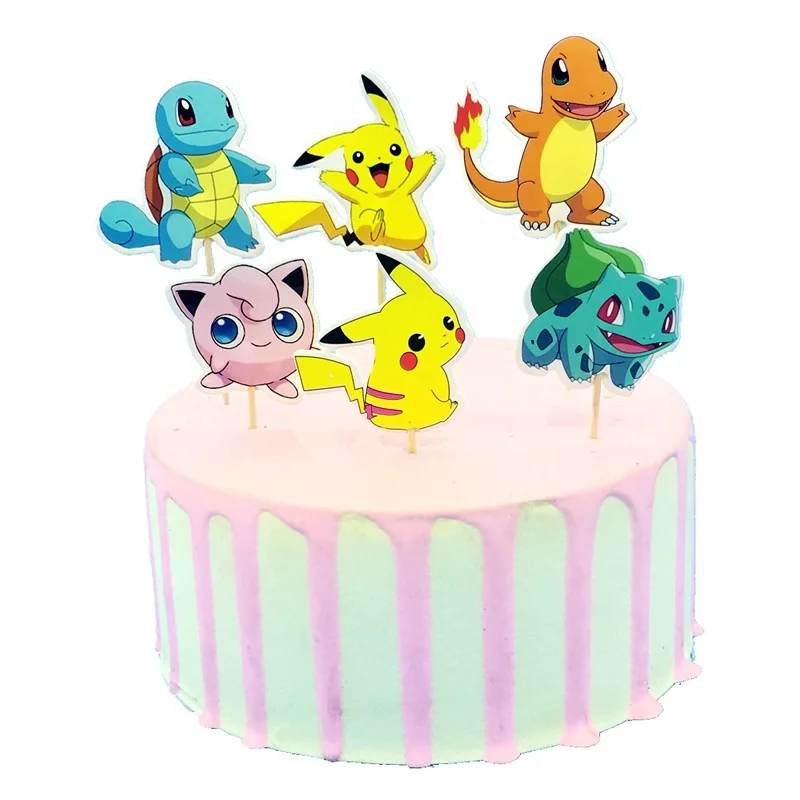 Pikachu Insert Card Pokemon Go Figures Party Cake Topper Pet Charmander Squirtle Bulbasaur KidS Happy Meal Birthday Decorations | Дом и сад