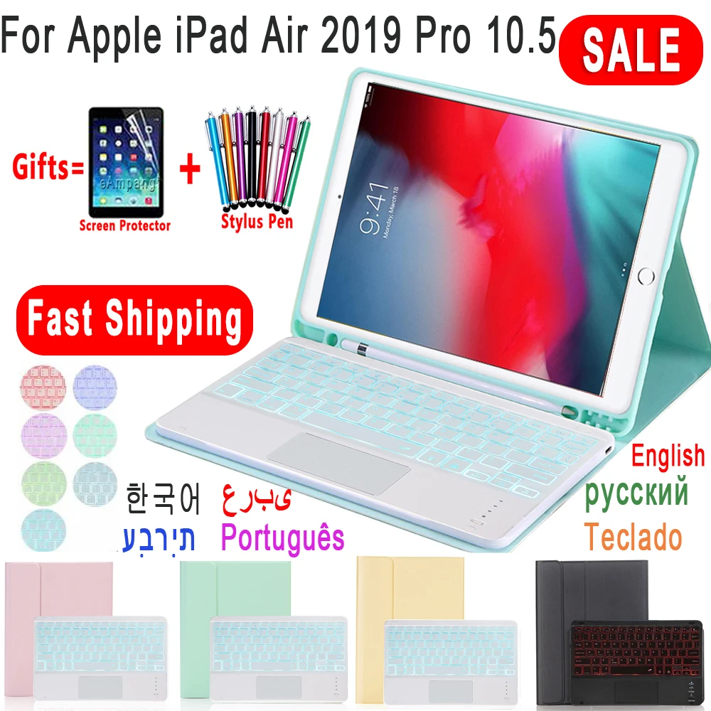 

For iPad Air 3 3rd Generation Case with Keyboard For iPad Pro 10.5 Russian Korean Spanish Arabic Keyboard Cover With Pen Slot
