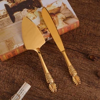 western style vintage court main meal cake pizza blade gold two piece set hotel restaurant golden cutlery set