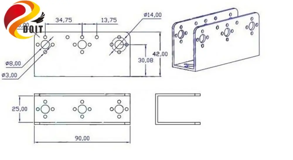 SZDOIT 2 мм Металл u-луч Стандартный Серводвигатель кронштейн для панорамирования и
