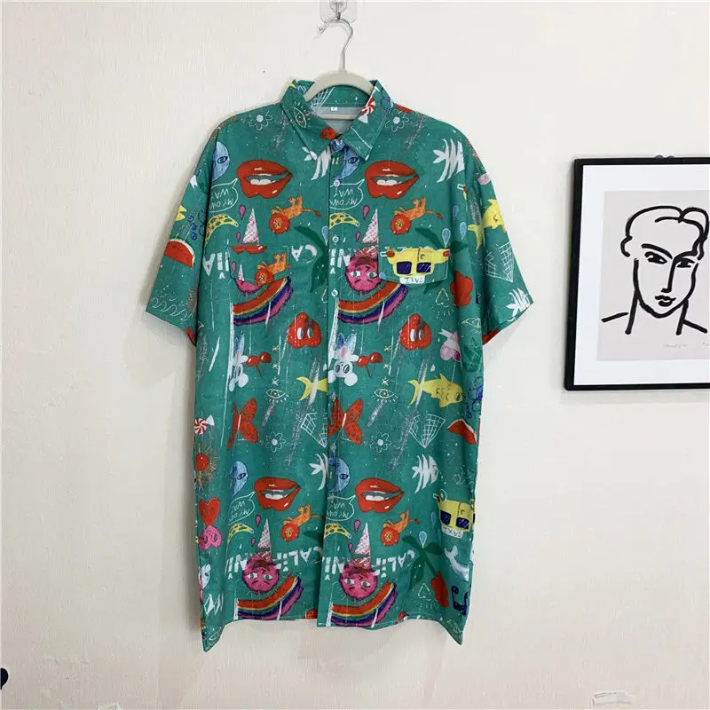 

Plus Size Women Blouse Mid Long Half Sleeve Loose Summer Cartoon Casual Shirts Print Ins Student Girls Top M 2XL