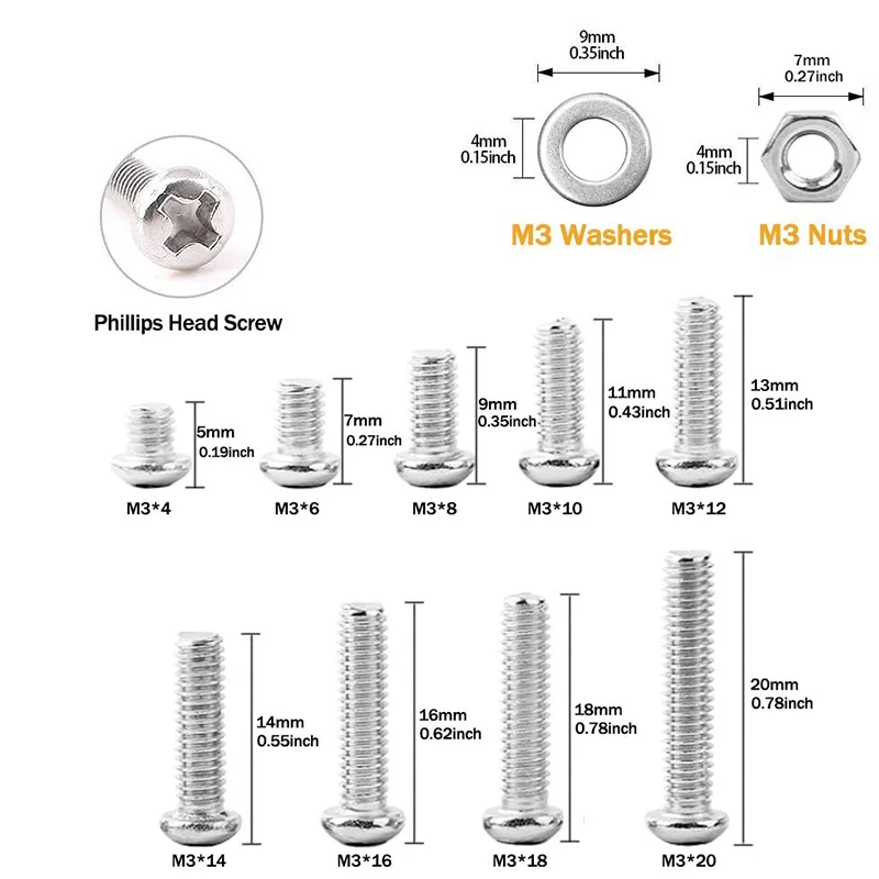 810 шт. ассортимент винтов комплект 304 нержавеющая сталь Phillips головка сковороды