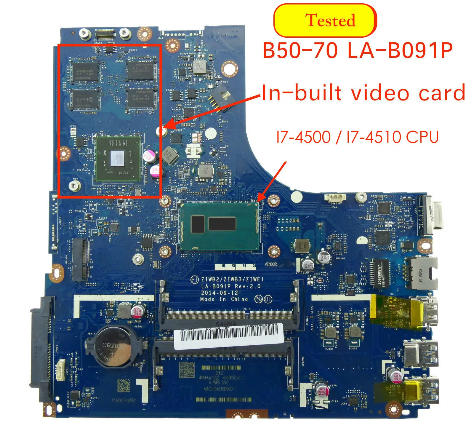 

Original For Lenovo B50-70 Laptop Motherboard ZIWB2/ZIWB3/ZIWE1 LA-B091P I7 CPU