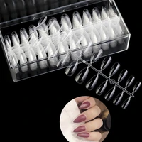 500 pcsbox natural and transparent long false nails full nail tips press on nails 4 shapes fake nail art tools