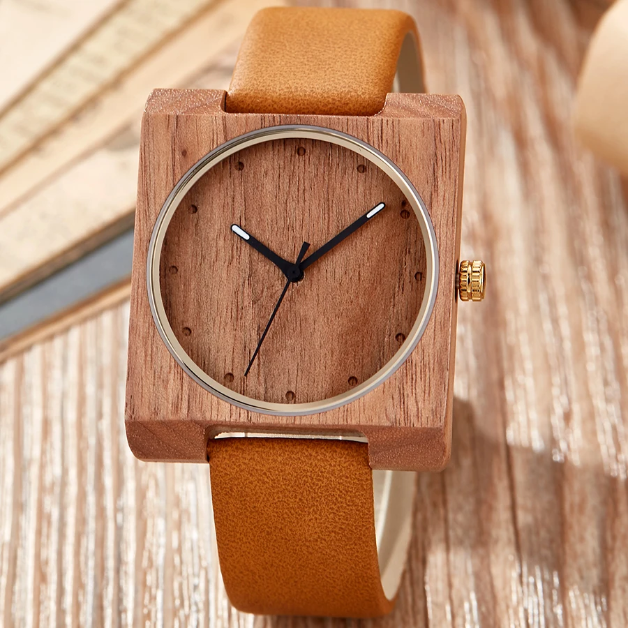 Часы наручные мужские/женские кварцевые с квадратным циферблатом и кожаным