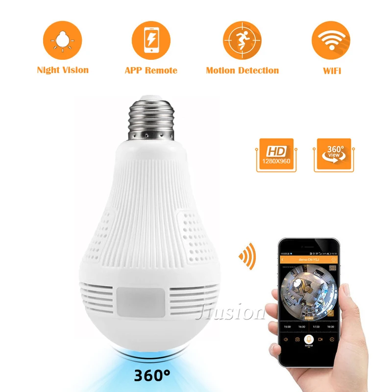 

960P Wireless LED Light 360 Degree Panoramic Bulb Lamp Home Security WiFi CCTV Fisheye Video Surveillance Camera IR Night Vision