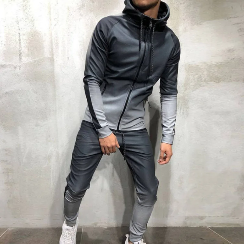 

New Sportswear Set Men 's Spring Autumn Zipper Sweatshirt Series 3d digital gradient color Man Jogging Sports Suit Two - piece