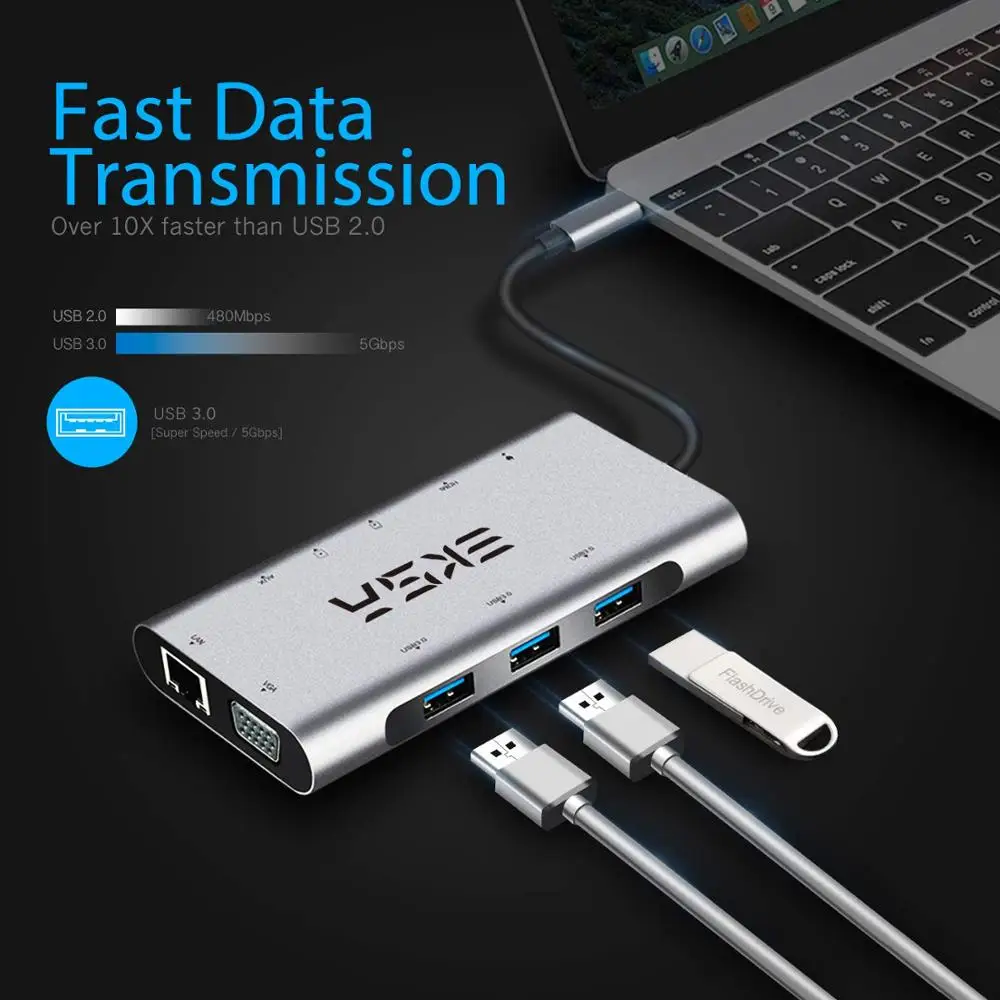 EKSA USB Type C концентратор к 3 0 HDMI RJ45 usb-хаб для MacBook Pro Аксессуары сплиттер Мульти 10