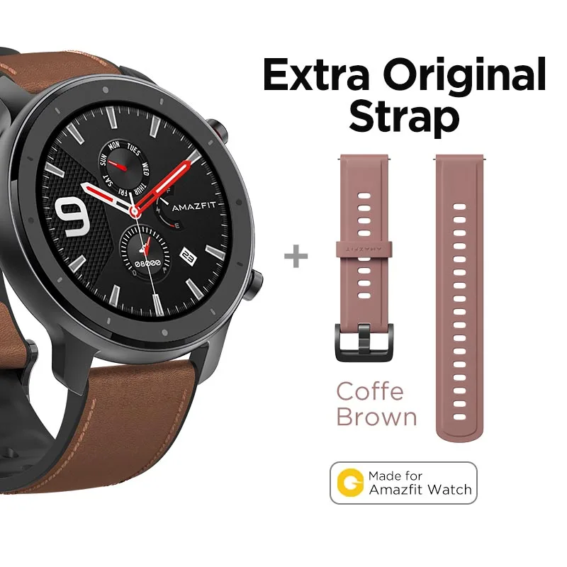 In Stock New Amazfit GTR 47mm Smart Watch 24Days Battery 5ATM Waterproof Smartwatch Music Control Global Version - Цвет: A-Extra Brown Strap