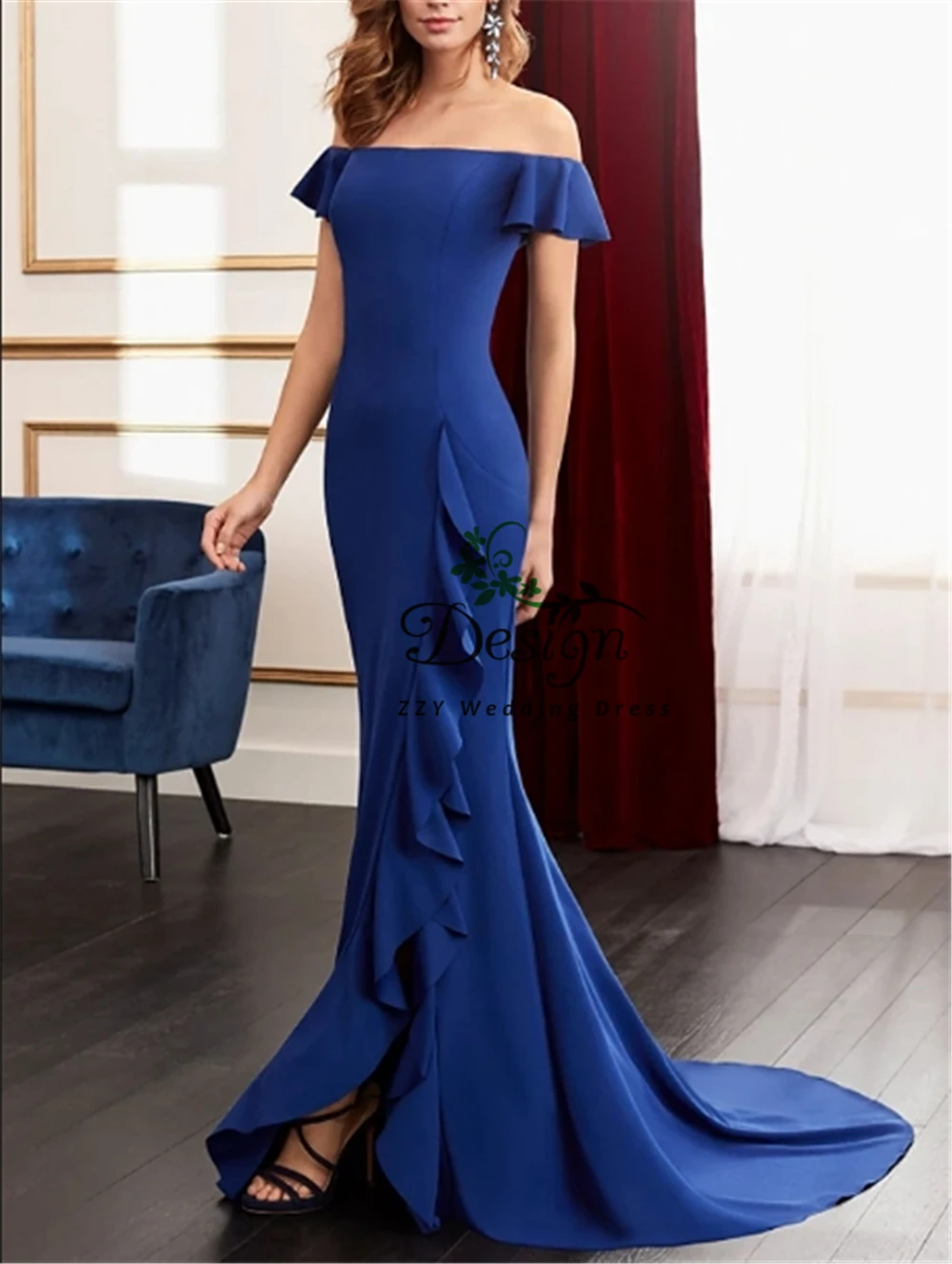 

Vestidos Largos De Fiesta Off The Shoulder Navy Blue Sheath Mermaid Sweep Train Vestidos De Fiesta De Noche Dresses For Women