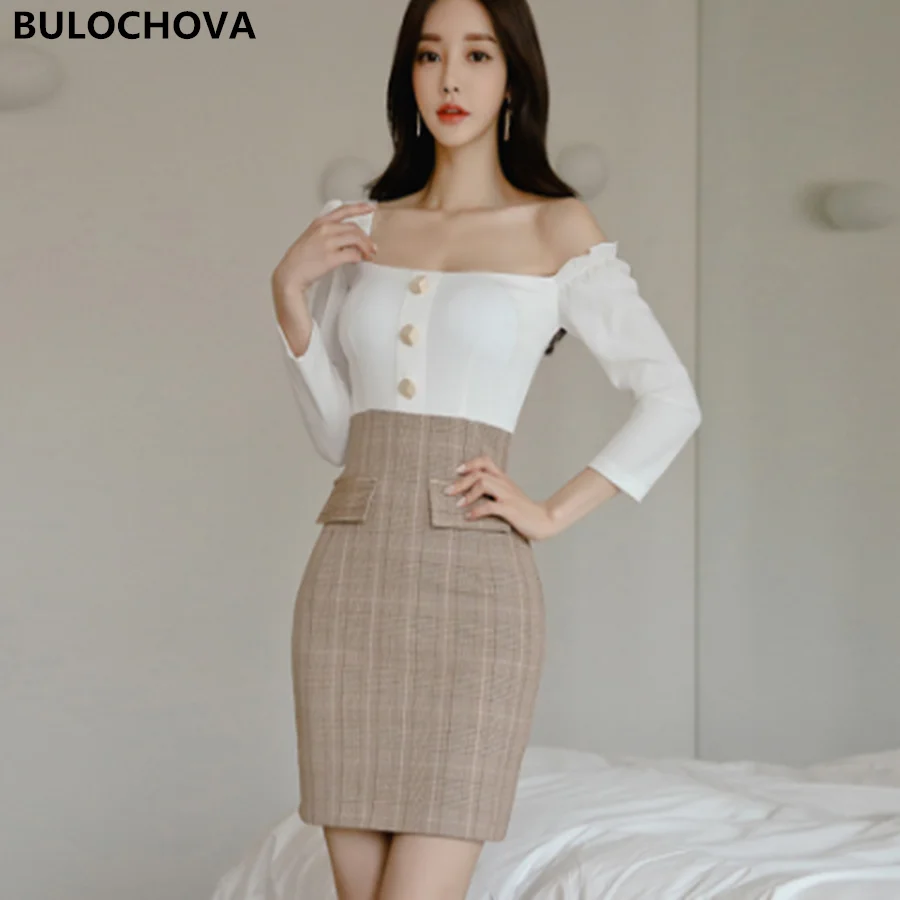 Лоскутное клетчатое женское платье миди с воротником лодочкой на молнии модель