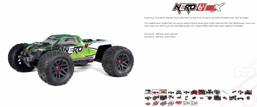 Arrma Nero 6s бесщеточный водонепроницаемый blx 1/8 RTR scale 150A ESC 4wd monster truck-без дифференциального замка версия