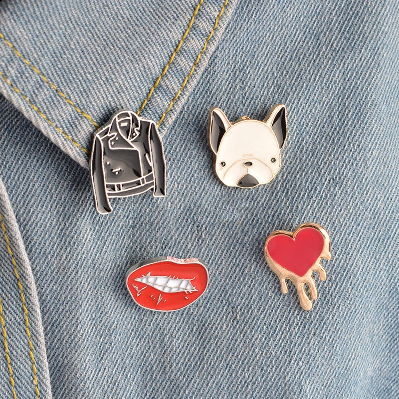 Романтические Мультяшные красные Броши с сердечком для женщин куртка собак губы