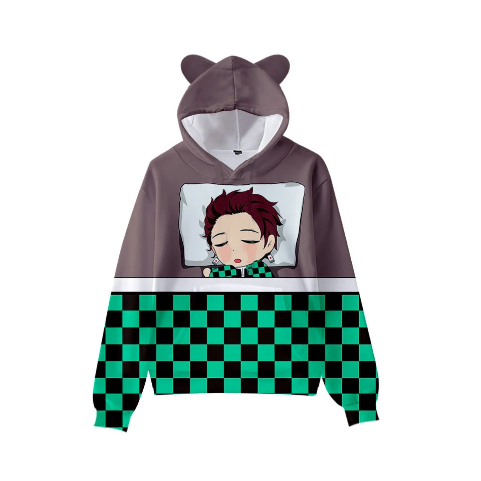 

2 to 16 Years Old Kids Hoodies Demon Slayer Hoodie Spring Autumn Anime Sweatshirt Kimetsu No Yaiba Cat Ears 3D Hoodie 100-170