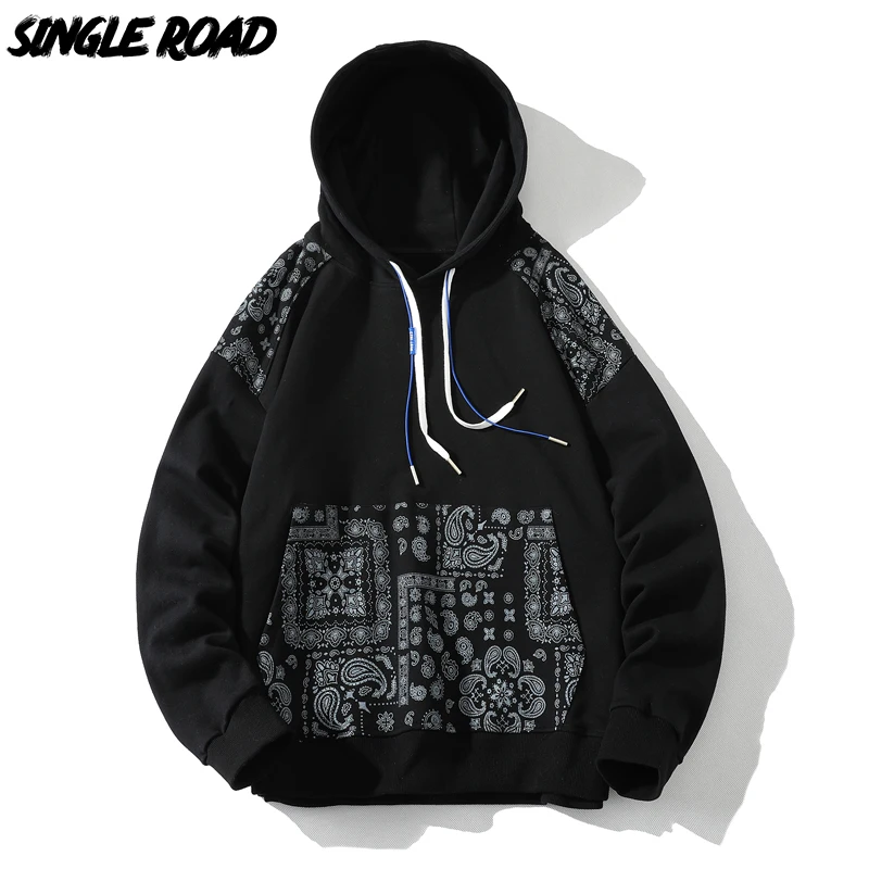 

Single Road Mens Hoodies Men 2021 Patchwork Graphic Sweatshirt Hip Hop Japanese Streetwear 100% Cotton Male Oversized Hoodie Men