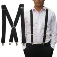 mens suspenders elastic 2 5cm x back metal cross black plating buckle solid fashioin british style 4 clips strap leather