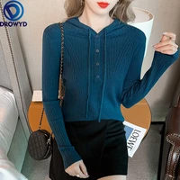 2021 women autumn winter vintage pullovers female hooded button lace up long sleeve cardigan female casual slim sweater pullover