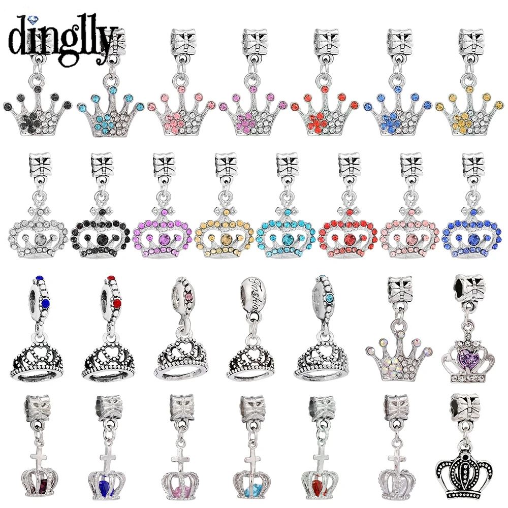 

Dinglly 1pcs Multicolor Zircon Crown Pendant Crystal Crown Charm Hat Dangle Beads Fit DIY Bracelets & Necklace Accessory Gift