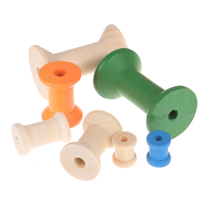 

10Pcs/Pack Mixed Color Empty Wooden Bobbins Needlework Bobbin Spools Spools Thread Sewing Tools Accessory Embroidery 4Size