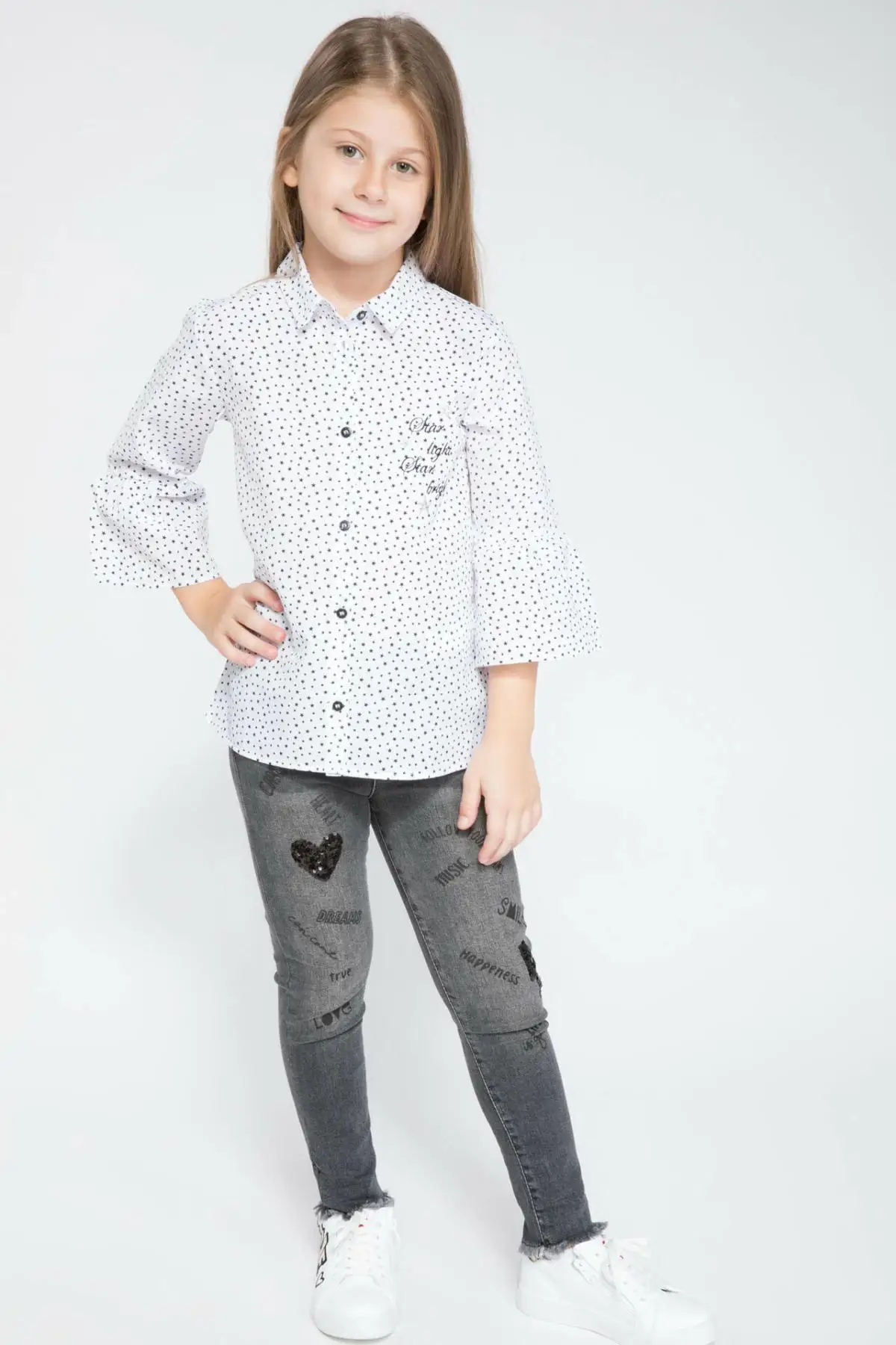 Дефакто Модная рубашка с длинными рукавами для девочек топы высокого качества в