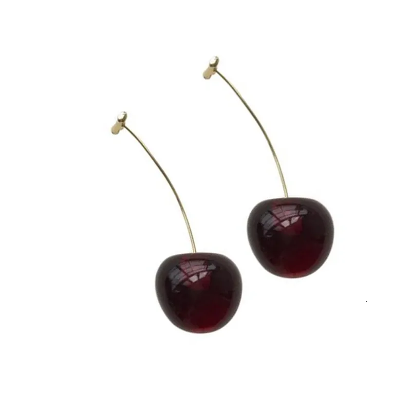 

New Fashion Red Cherry Gold Drop Earring Sweet Fruit Long Crystal Earrings for Women Lady Gift Jewelry Tassel Dangle Accessories