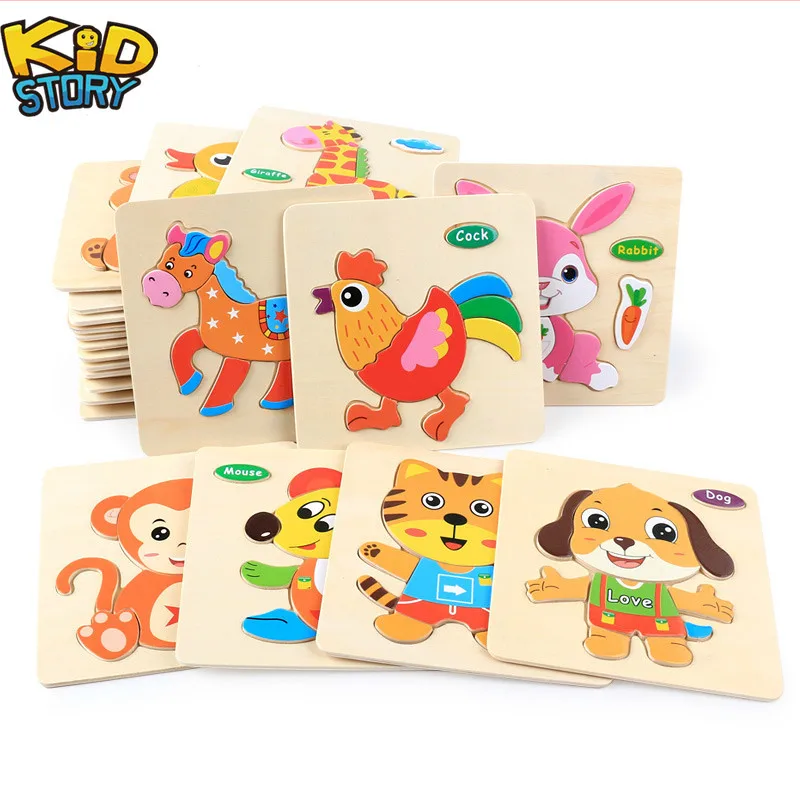 Детские игрушки деревянная головоломка милый мультфильм животное интеллект