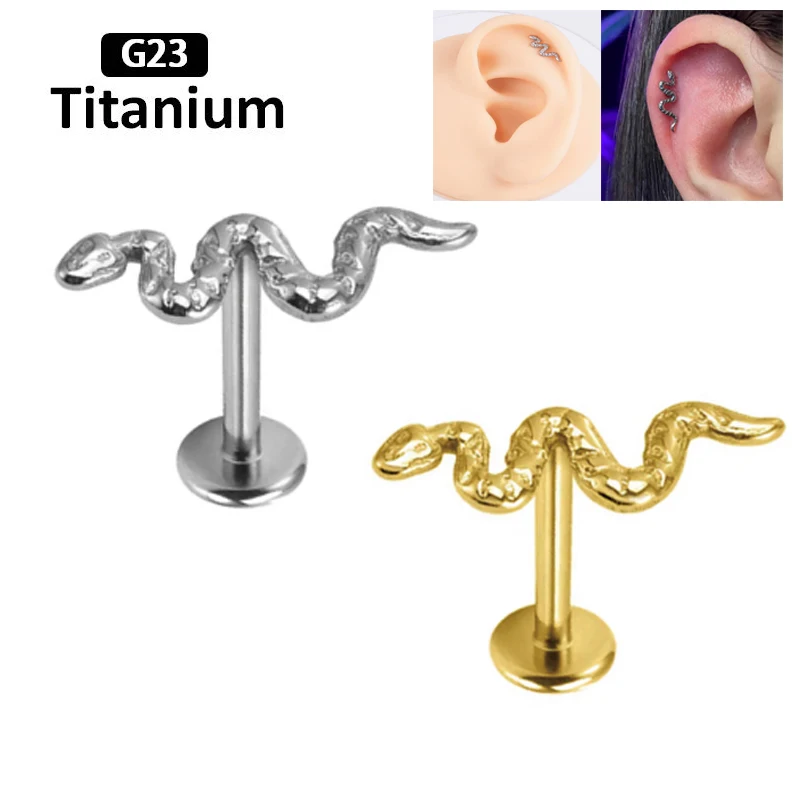 

1PC F136 Titanium Ear Piercing 16G Internal Thread Snake Labret Ear Tragus Lip Rings Studs Helix Earrings Body Piercing Jewelry