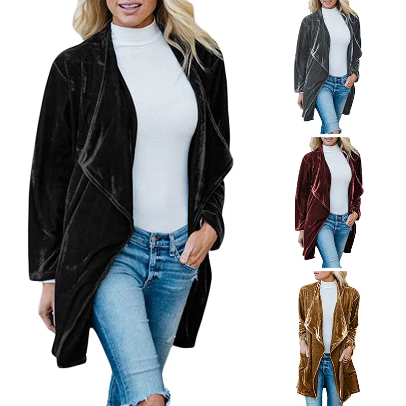 

Autumn Winter New Fashion Slim Medium Long Section Gold velvet Windbreaker Coat Women